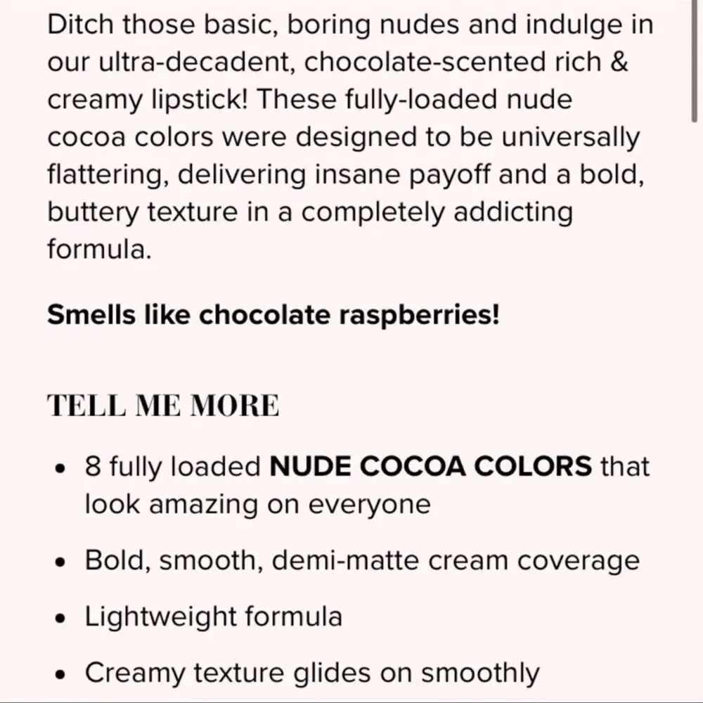 NIB Too Faced Buttercream Cocoa Bold Lipstick New Full Sz